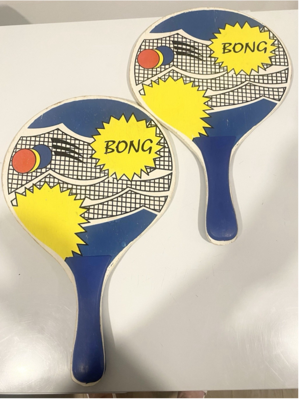 Vintage BONG Wooden Paddle Ball Racket Set of 2 Beach Ping Pong Retro Game